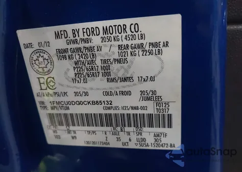 2012 Ford Escape Xlt from USA, damaged, VIN 1FMCU0DG0CKB85132